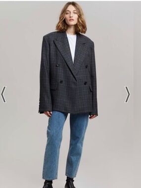 The Frankie Shop C’Noir Danae Check Oversized Double Breasted Blazer One Size